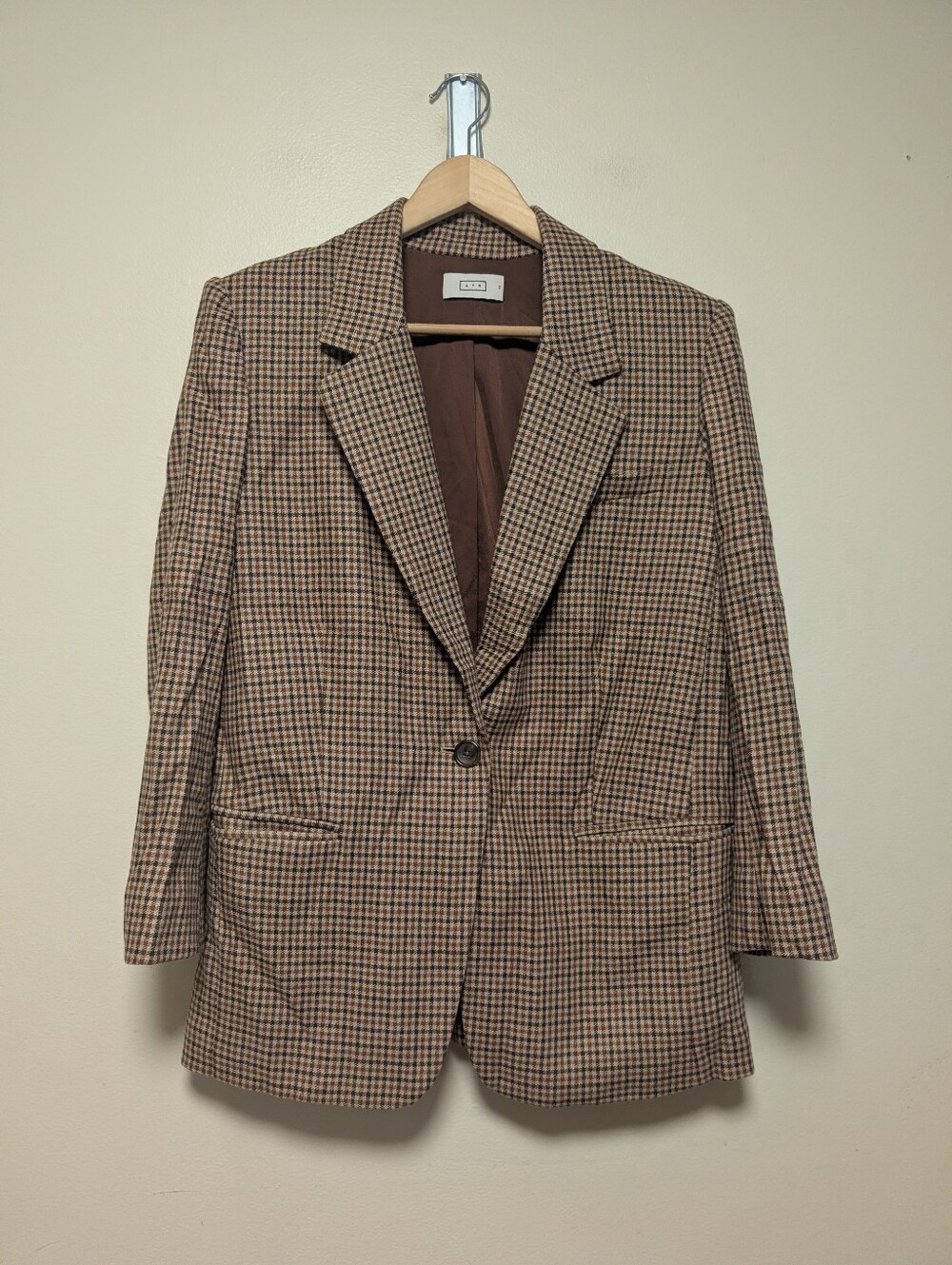 AYR Plaid Wool Blazer XS Brown Houndstooth Academia Preppy - Picture 2 of 9